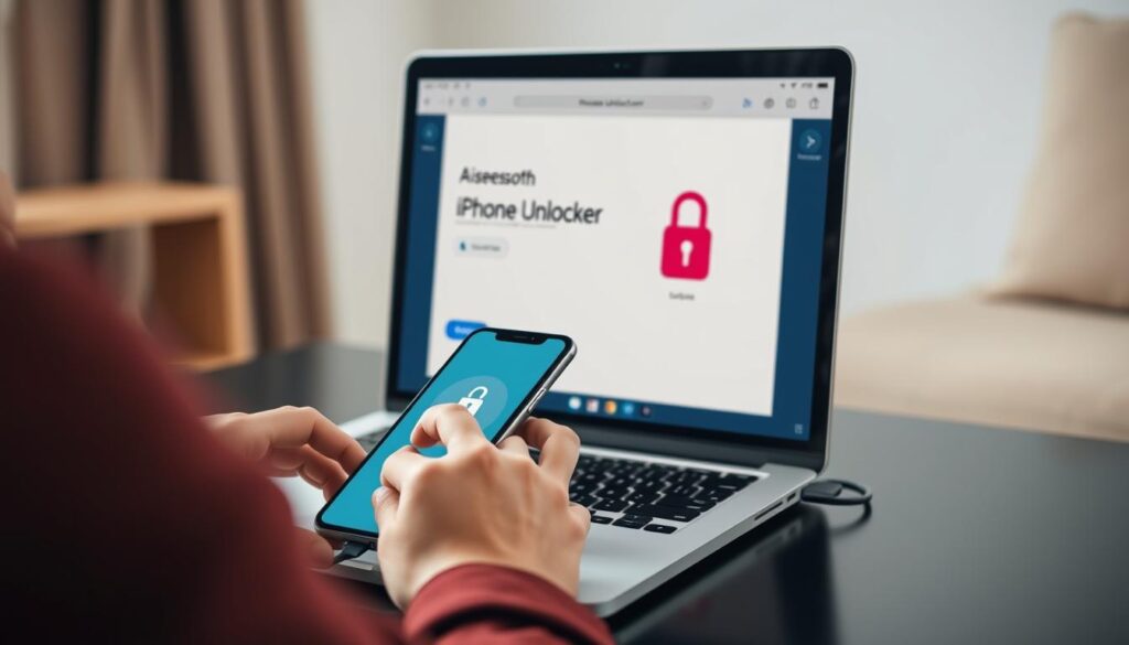 Aiseesoft iPhone Unlocker software being used to unlock iPhone Aiseesoft iPhone Unlocker software being used to unlock iPhone
