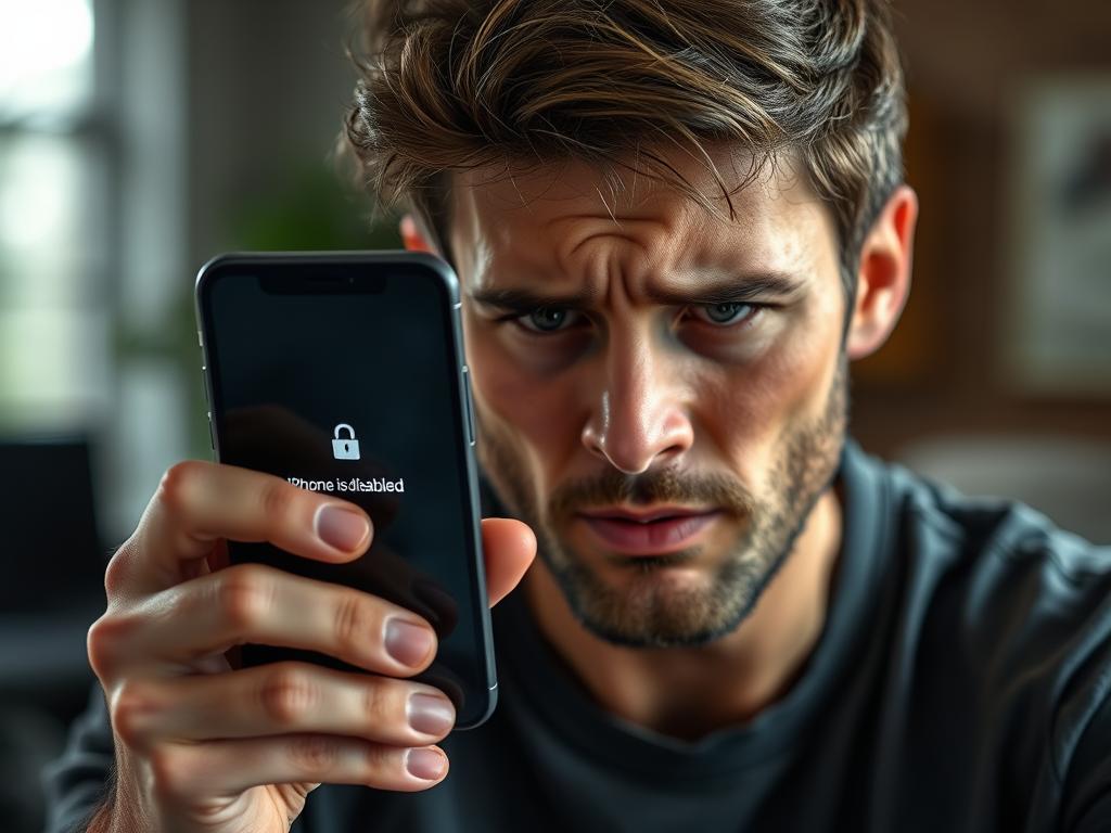 Person looking frustrated while holding locked iPhone Person looking frustrated while holding locked iPhone