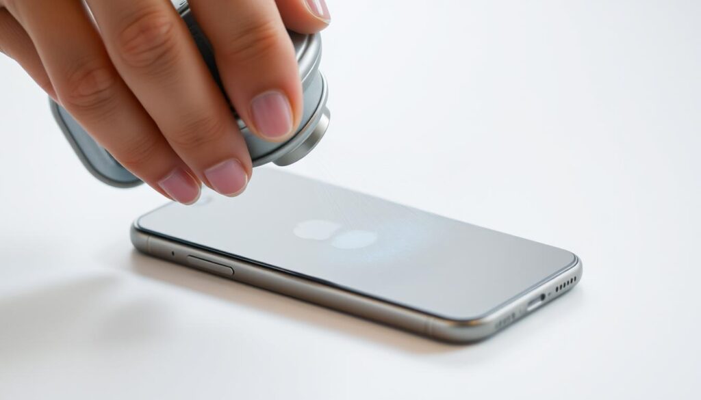 cleaning iPhone speaker with compressed air