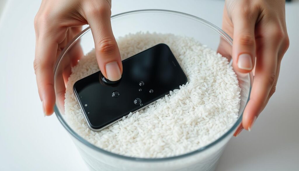 drying out a wet phone with rice